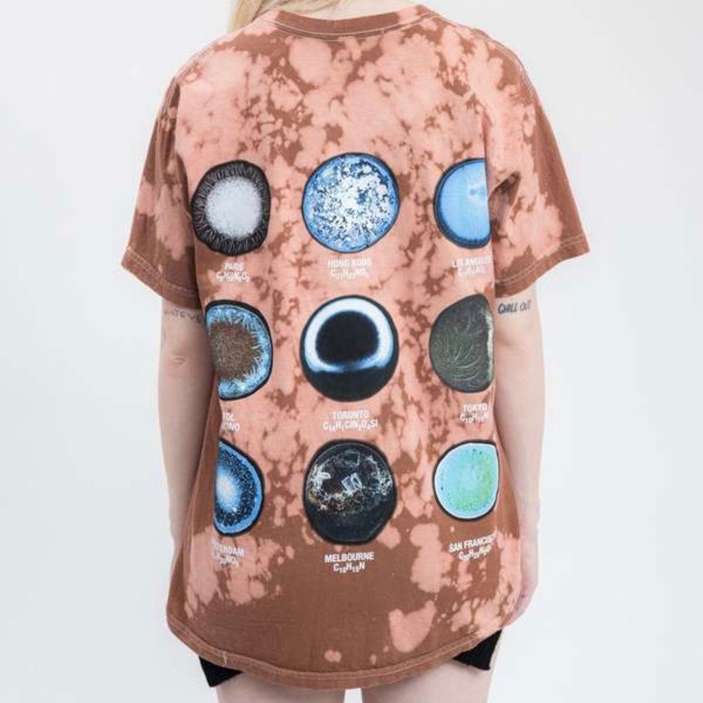 PLEASURES Brown Tan Tie Dye Trip Destination Graphic Crewneck Short Sleeve Tee
